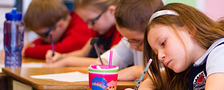 Lower school students work independently at Dayspring Christian Academy.