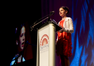 A Dayspring Christian Academy student gives an oration at the Remember America Speaker Series.