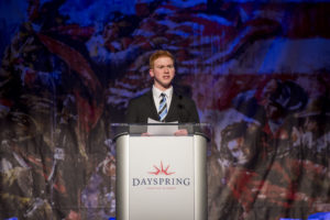 A Dayspring student speaks at the Remember America Speaker Series.