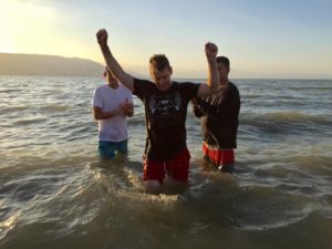 A Dayspring parent who accepted Jesus as his Savior after going on Dayspring's field study to Israel is baptized in the Sea of Galilee.