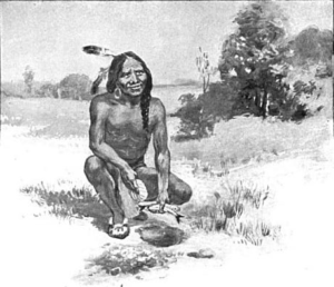 Native American Squanto teaches the Pilgrims how to plant crops in their fields.