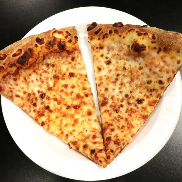 Two slices of pizza for lunch at Dayspring Christian Academy.