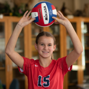 An athlete from Dayspring Christian Academy's Girl's Volleyball team in Mountsville, PA