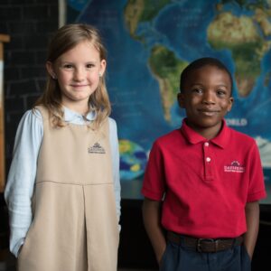 A boy and girl lower school student from Dayspring Christian Academy posing for a picture